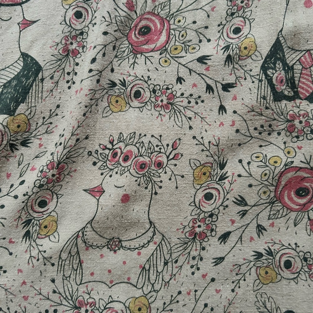 Anthropologie Pepaloves Linen Blend Tan Floral Bird Midi Skirt Size Medium - Picture 6 of 9